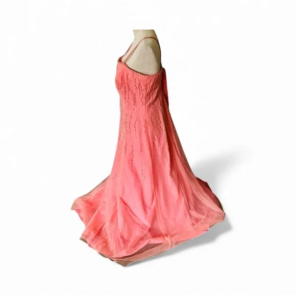 Alfred Angelo Coral Pink Beaded Princess Plus Size Prom Dress - Picture 5 of 16